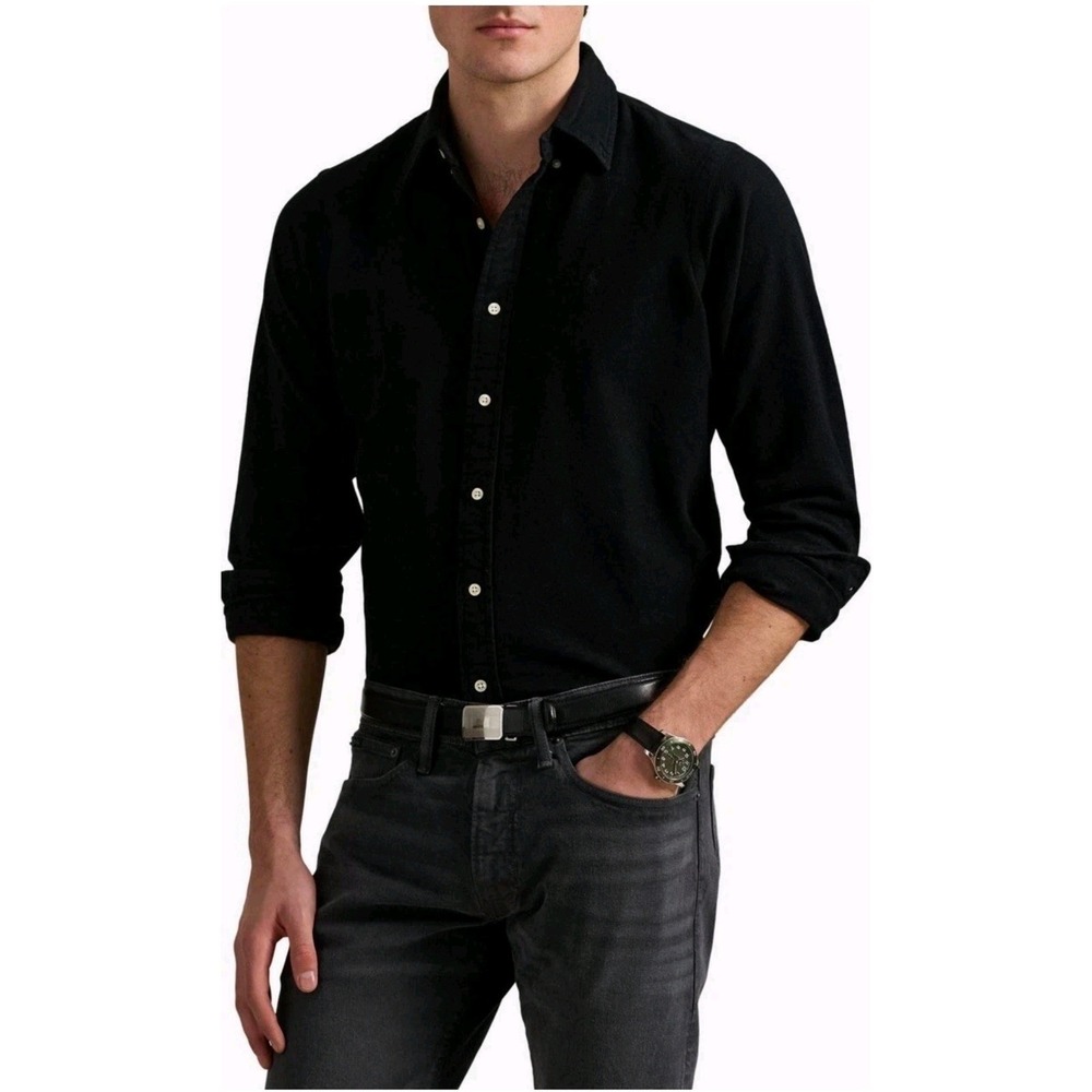 Polo Ralph Lauren Knit Oxford Shirt Mens XXL‎ Triple Black Monochromatic NWT